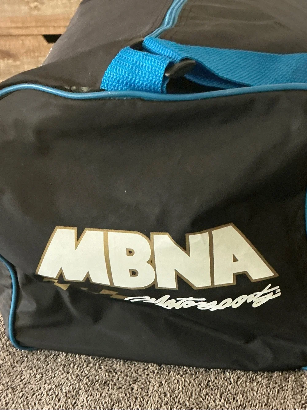 Nascar Black Duffel Bag with Blue Strap